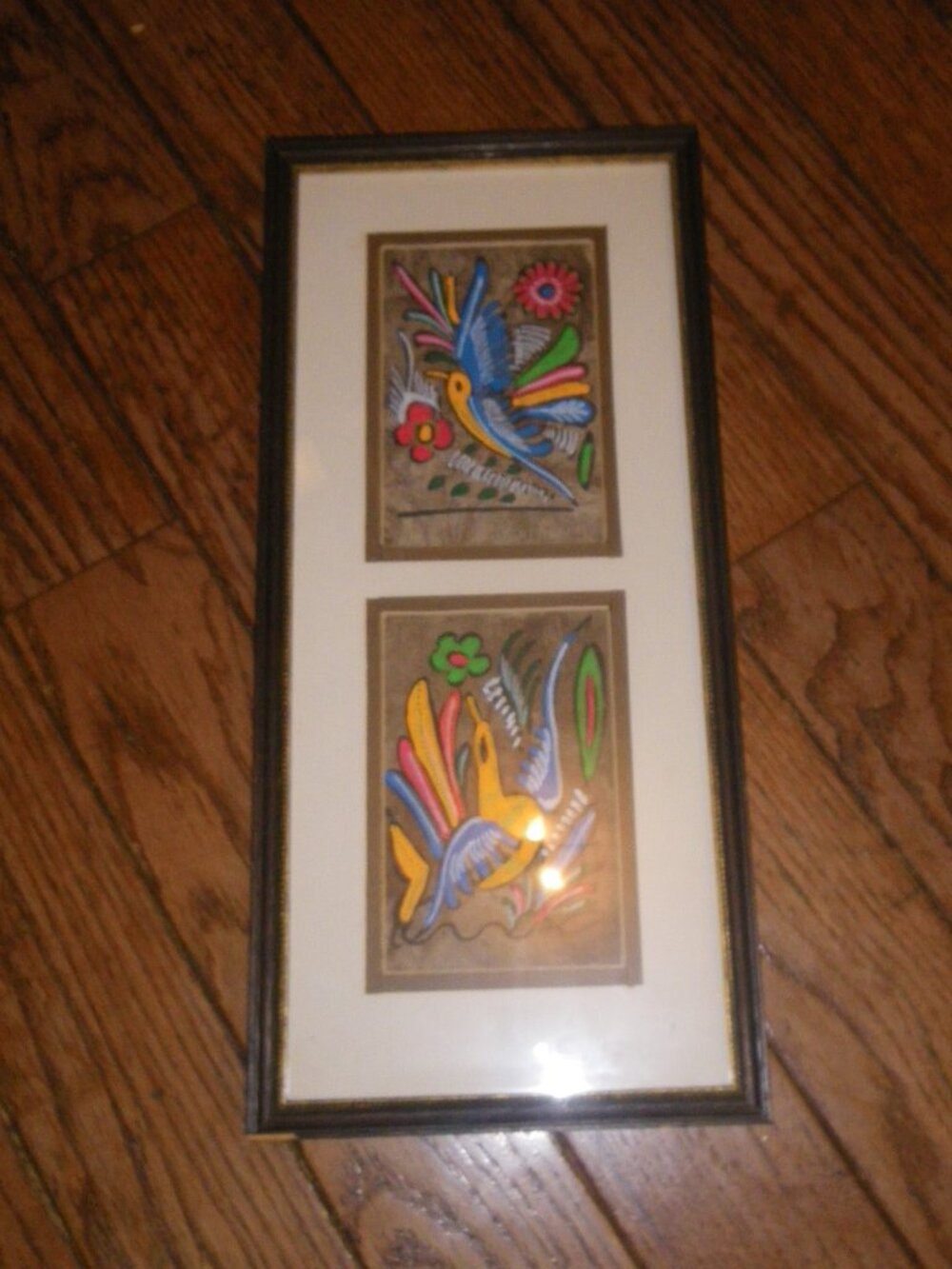 Vintage Framed Double Acrylic Painting Bright Colorful Birds Latin American